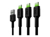 GREENCELL 3x Cable GC Ray USB-C 120cm green LED backlight Ultra Charge QC 3.0
