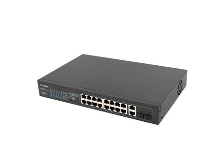 Switch niezarządzalny Lanberg 16x 100Mb PoE+/2x Combo Rack 19" Gigabit Ethernet 150W