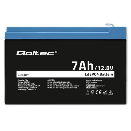 Akumulator LiFePO4 Litowo-Żelazowo-Fosforanowy | 12.8V | 7Ah | 89.6Wh | BMS