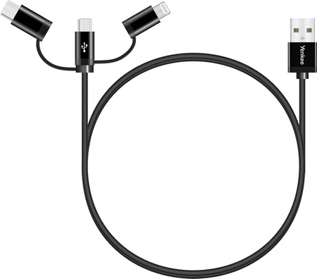 Kabel USB A na USB C/Micro USB/Lightning 2.1/3/2.4 A 