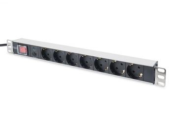 Listwa zasilająca PDU 19" Rack, 7x gniazdo schuko, 2.0m, 1x wtyk unischuko, 16A, wł./wył., zabezpieczenie przeciążeniowe, profil aluminiowy