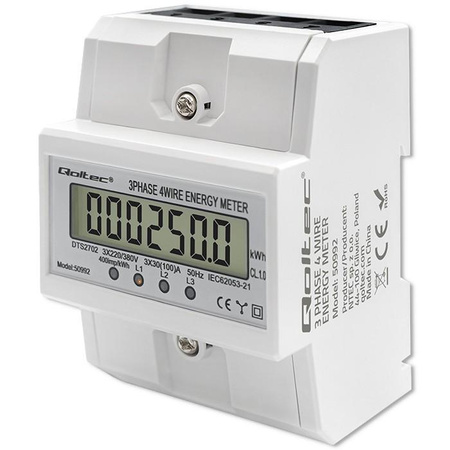 Trójfazowy elektroniczny licznik | miernik zużycia energii na szynę DIN | 400V | 100A | LCD | 4P 