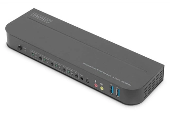 Przełącznik KVM, 4 portowy, 4K 60Hz, 4x DP IN, 1x DP OUT, 1x HDMI OUT, 2x USB A, 1x Audio IN&OUT