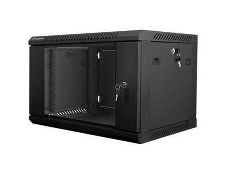 Szafa instalacyjna wisząca 19'' 6U 600X450mm czarna (drzwi       szklane)