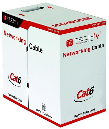 Kabel instalacyjny skrętka UTP Cat6 4x2 drut 100% miedź  305m szary 