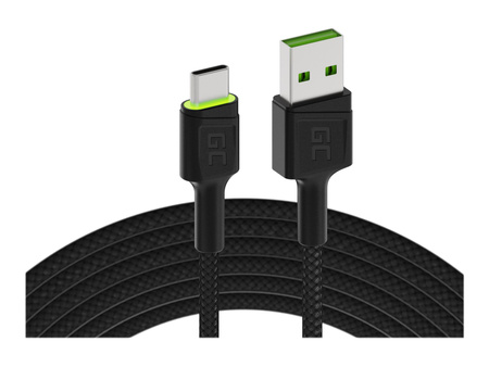 GREENCELL Cable GC Ray USB - USB-C 200cm green LED backlight Ultra Charge QC 3.0