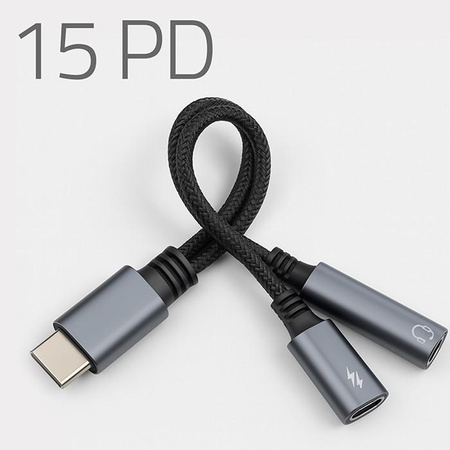 Adapter USB-C 2w1 | USB-C | Jack 3.5mm | PD 15W | 10cm