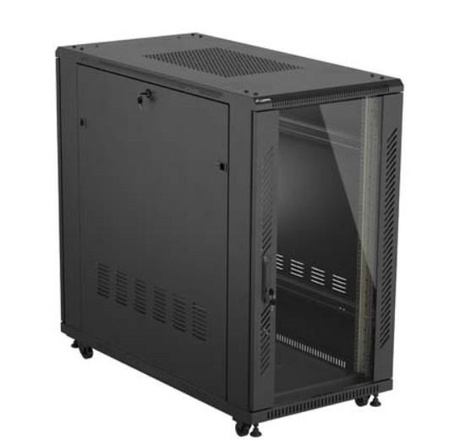 Szafa instalacyjna rack stojąca 19" 22U 600x1200 czarna drzwi przeszklone (flat pack)
