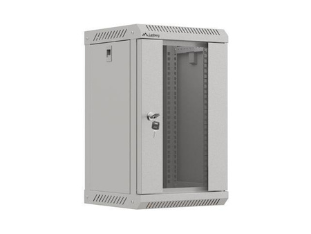 Szafa instalacyjna Rack Lanberg Wisząca 10" 9U 300x300 Drzwi Przeszklone (flat pack) Szara