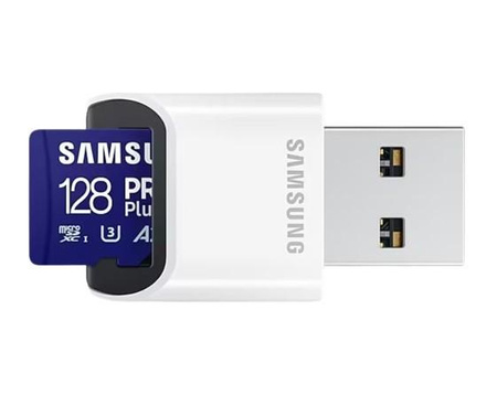 SAMSUNG PRO Plus microSD 128GB Up to 180MB/s Read and 130MB/s Write speed with Class 10 4K UHD incl. Card reader 2023 (P)