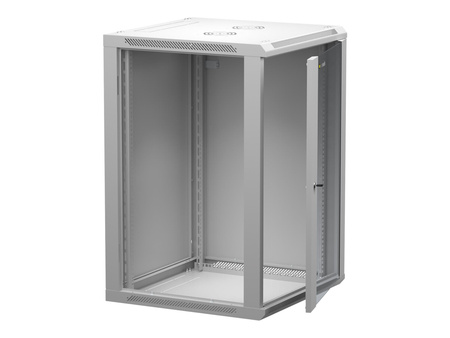 NETRACK 019-180-66-021 Netrack szafa wisząca 19, 18U/600x600mm – szary, drzwi szklane, otwierane boki