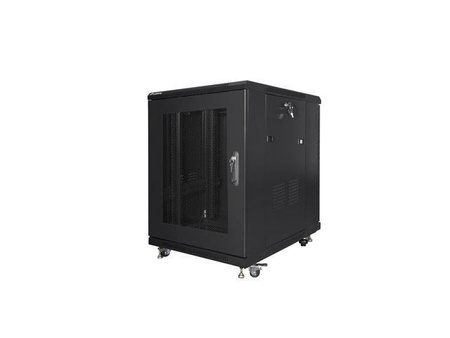 Szafa instalacyjna Rack stojąca 19" 15U 600x800 czarna drzwi perforowane Lanberg (flat pack)