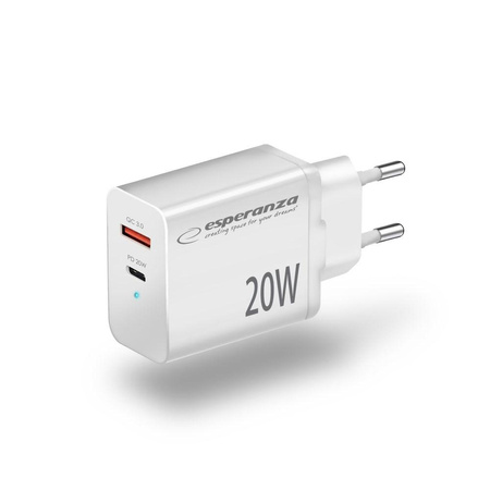 ESPERANZA ŁADOWARKA SIECIOWA 20W USB-C PD 20W / USB-A QC 3.0 18W BIAŁA EZC105W