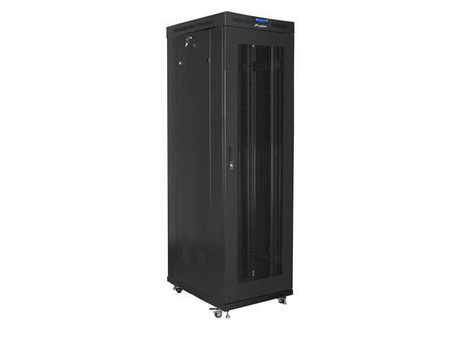 Szafa instalacyjna Rack stojąca 19" 42U 600x1000 czarna drzwi perforowane LCD Lanberg (flat pack) V2