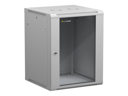 NETRACK 019-150-66-021 Netrack szafa wisząca 19, 15U/600x600mm – szary, drzwi szklane, otwierane boki