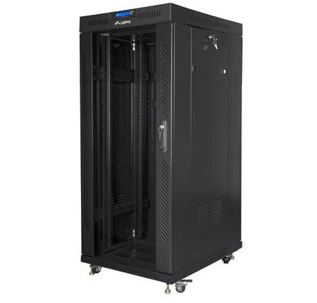 Szafa rack stojąca 19 cali 27U 800x1200 czarna drzwi szklane LCD FLAT PACK 