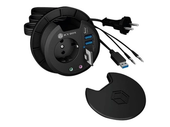 ICY BOX IB-HUB1430-CR HUB do Biurka 2x USB 3.0 Typ-A z czytnikiem kart wejścia/wyjścia audio 1x Typ-C i gniazdo Schuko CEE 7/3