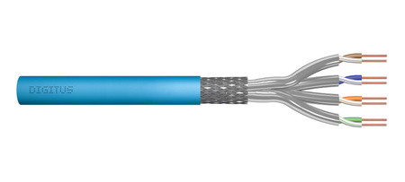 Kabel teleinformatyczny instalacyjny DIGITUS kat.6A, S/FTP, Eca, drut, AWG 23/1, LSOH, 100m, niebieski, ofoliowany