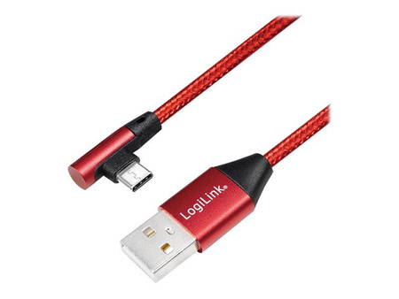 Kabel USB 2.0 LogiLink CU0146 USB A - USB-C, M/M, kątowy, czerwony, 1m