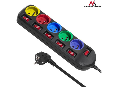 Listwa zasilająca przedłużacz Maclean MCE204M  5 gniazd z włącznikami czarna 1,5m 2300W multicolor