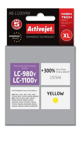 Activejet AB-1100YNX Tusz  (zamiennik Brother LC1100Y/980Y; Supreme; 19,5 ml; żółty)
