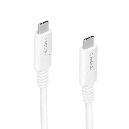 Kabel USB 4 Gen3x2 LogiLink CU0180  USB-C - USB-C, M/M, biały, 0,8m