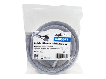 LOGILINK KAB0071 Cable sleeve with zipper Polyester Ø 30 mm grey 1m