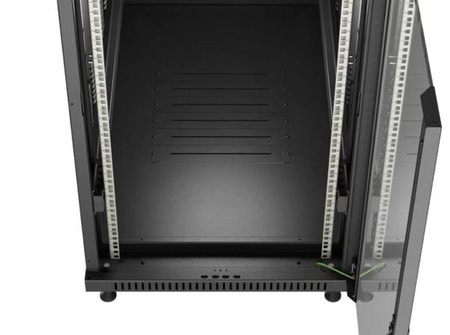 Szafa instalacyjna rack stojąca 19" 22U 600x1200 czarna drzwi przeszklone (flat pack)