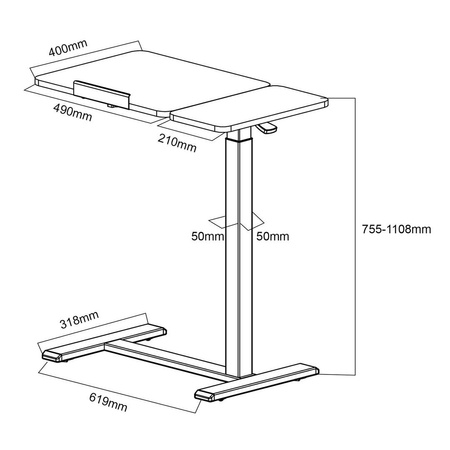 MACLEAN MOBILNE BIURKO/STAND NA LAPTOP, CZARNE, REGULACJA WYSOKOŚCI 76-109CM, MAX. 30KG MC-120 B