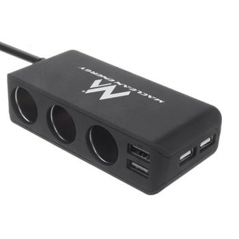 Rozdzielacz gniazda zapalniczki samochodowej Maclean MCE117A 3 gniazda, USB: 2 x 2.4A + 2 x 1A woltomierz max 120W czarny gumowany
