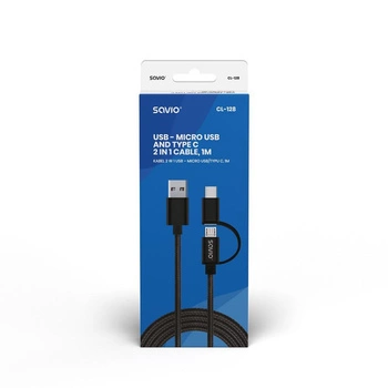 Kabel SAVIO CL-128 (Micro USB typu B, USB typu C - USB 2.0 typu A ; 1m; kolor czarny)