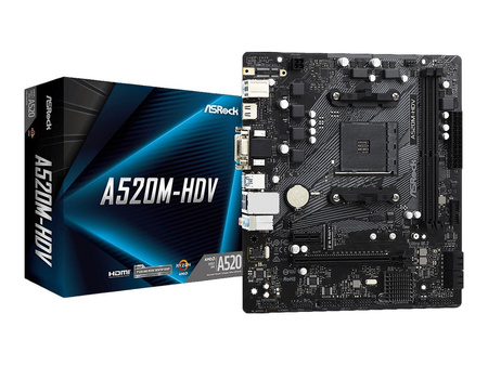 ASROCK A520M-HDV AM4 2xDDR4 4xSATA3 1xUltra M.2 1xPCIe 3.0x16 1xPCIe 3.0 x1 D-Sub DVI-D HDMI 7.1 CH HD Audio mATX MB