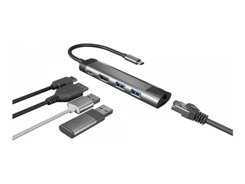 NATEC Multiport Fowler Go USB-C -> Hub USB 3.0 x2 HDMI 4K USB-C PD RJ45