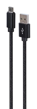 GEMBIRD KABEL USB - MICRO USB W OPLOCIE TEKSTYLNYM, WTYKI W OSŁONIE METALOWEJ 1.8M, ŁADOWANIE/TRANSMISJA DANYCH, CZARNY