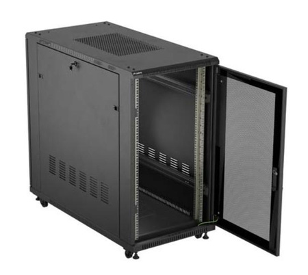 Szafa instalacyjna rack stojąca 19" 22U 600x1200 czarna drzwi perforowane (flat pack)