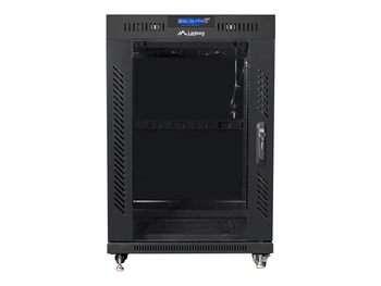 LANBERG free standing rack 19inch cabinet 15U 600x800 glass door LCD flat pack black