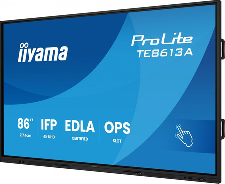 Monitor 86 cali TE8613A-B1AG INFRARED,40pkt,IPS,4K,7H,450cd/m2,      WiFi,USB, ANDROID 14, Google EDLA,2x20W, UCHWYT CIENNY 