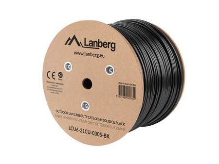 Kabel UTP Lanberg kat. 6 305m drut Outdoor CU czarny