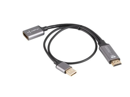 LANBERG AD-HD-DP-02 adapter HDMI - DisplayPort M/F 4K na kablu 20cm srebrny