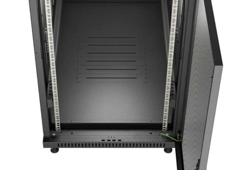 Szafa instalacyjna rack stojąca 19" 22U 600x1200 czarna drzwi perforowane (flat pack)