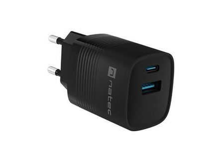 NATEC Ładowarka sieciowa Ribera GaN USB-A + USB-C Power Delivery 30W czarna