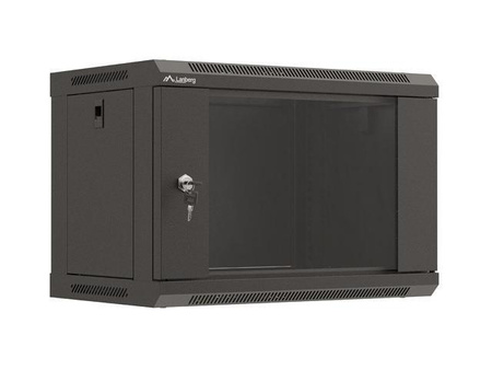 Szafa instalacyjna Rack wisząca 19" 6U 540x350 czarna Drzwi przeszklone Lanberg (flat pack)