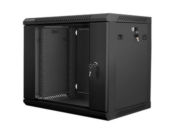 Szafa instalacyjna wisząca 19'' 9U 600X450mm czarna (drzwi szklane)