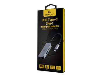 GEMBIRD A-CM-COMBO3-02 wieloportowy adapter USB type C 3w1 HUB USB + HDMI + PD srebrny