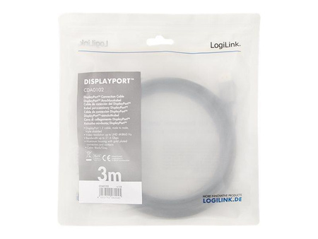 LOGILINK CDA0102 Kabel DisplayPort DP/M do DP/M 4K/60 Hz aluminium czarny/szary 3m