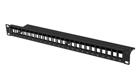 Patch panel pusty 24 porty 1U 19 cali czarny do modułów keystone 