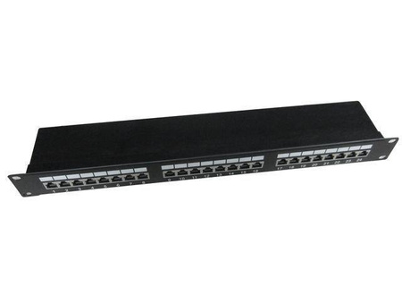 Patch Panel 24 Porty 1U 19'' Kat.5e ekran z funkcją organizacji  kabli czarny 