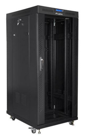 Szafa instalacyjna rack stojąca 19 cali  27u 800x1000 czarna drzwi szklane LCD (flat pack)