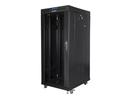 LANBERG Szafa stojąca rack 19inch 27U 800x1000 drzwi szklane LCD flat pack czarna