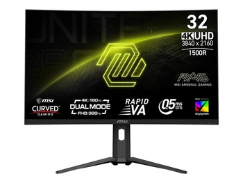 MSI MAG 321CUPDF 31.5inch Rapid VA UHD Curve 1500R 320Hz 1ms 2xHDMI 2.1 DP 1.4a USB-C Headphone Tilt Height Swivel Black